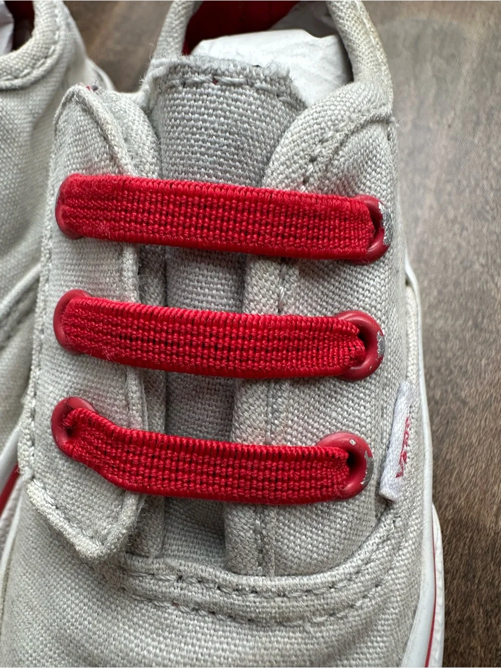 Vans Toddler Sneakers – Size 6, Stone Canvas, Velcro & Elastic Laces, Great Cond